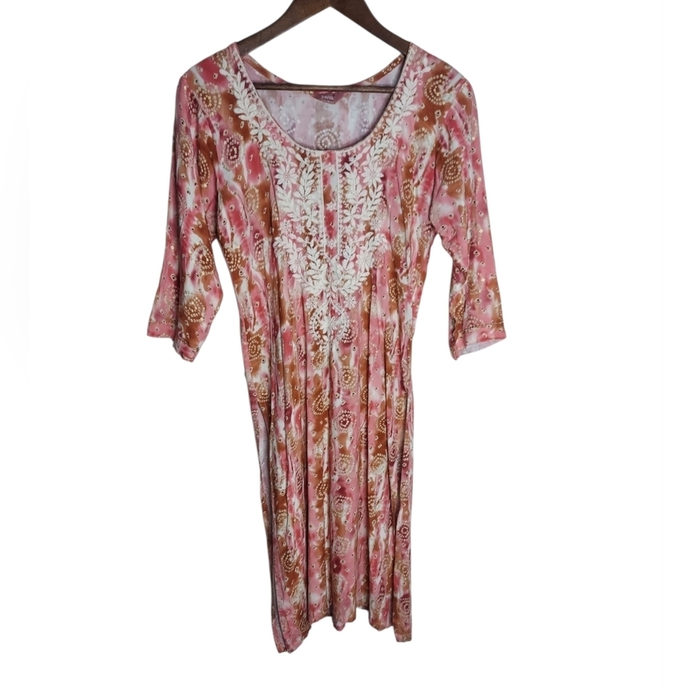 Binya Colorful Embroidered Long Tunic Midi Dress/Cover-Up